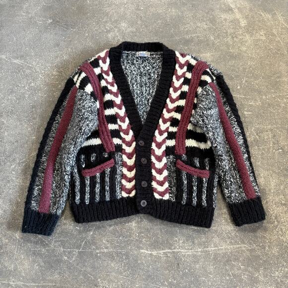 Izu Other - Vintage Y2K Kazumi Izu Cardigan Sweater Size L Gray Striped Chunky Knit Button